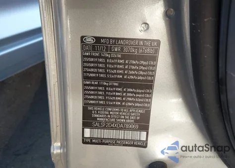 2013 Land Rover Range Rover Sport Hse z USA, uszkodzony, nr VIN SALSF2D4XDA789069